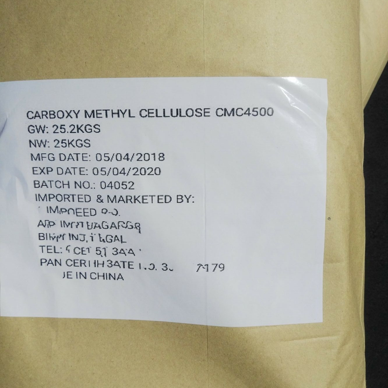 Sodium Carboxymethyl Cellulose PackageLude Chem®羧甲基纤维素钠（CMC）